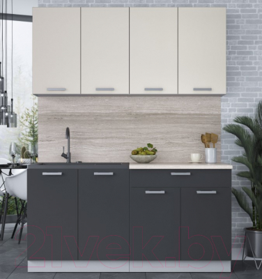 Кухонный гарнитур Интерлиния Мила Лайт 1.6 (персидский жемчуг/антрацит/травертин серый)