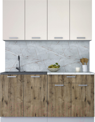 Кухонный гарнитур Интерлиния Мила Лайт 1.6 (персидский жемчуг/дуб веллингтон/серый каспий) - фото