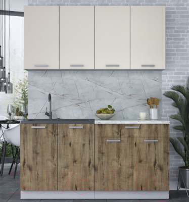 Кухонный гарнитур Интерлиния Мила Лайт 1.6 (персидский жемчуг/дуб веллингтон/серый каспий)