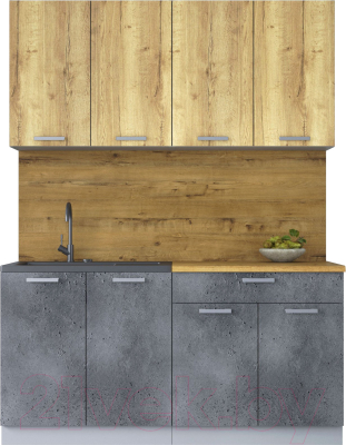 Кухонный гарнитур Интерлиния Мила Лайт 1.6 (дуб золотой/бетон портленд/дуб бунратти) - фото