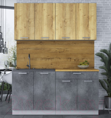 Кухонный гарнитур Интерлиния Мила Лайт 1.6 (дуб золотой/бетон портленд/дуб бунратти)