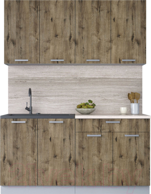Кухонный гарнитур Интерлиния Мила Лайт 1.6 (дуб веллингтон/дуб веллингтон/травертин серый) - фото