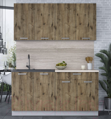 Кухонный гарнитур Интерлиния Мила Лайт 1.6 (дуб веллингтон/дуб веллингтон/травертин серый)