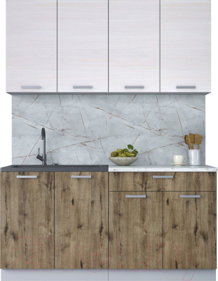 Кухонный гарнитур Интерлиния Мила Лайт 1.6 (вудлайн кремовый/дуб веллингтон/серый каспий) - фото