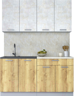 Кухонный гарнитур Интерлиния Мила Лайт 1.6 (бетон лайт/дуб золотой/опал светлый) - фото