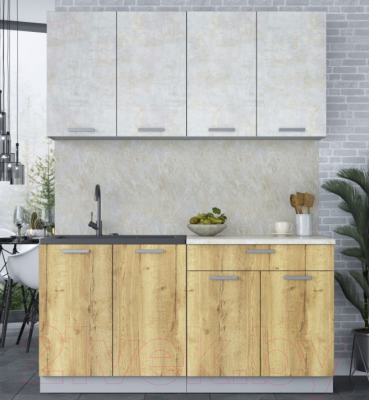 Кухонный гарнитур Интерлиния Мила Лайт 1.6 (бетон лайт/дуб золотой/опал светлый)