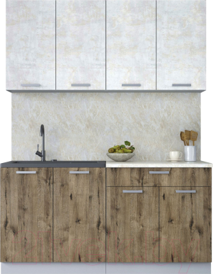 Кухонный гарнитур Интерлиния Мила Лайт 1.6 (бетон лайт/дуб веллингтон/опал светлый) - фото