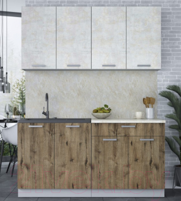Кухонный гарнитур Интерлиния Мила Лайт 1.6 (бетон лайт/дуб веллингтон/опал светлый)