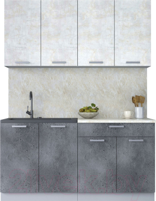Кухонный гарнитур Интерлиния Мила Лайт 1.6 (бетон лайт/бетон портленд/опал светлый) - фото