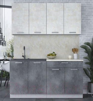 Кухонный гарнитур Интерлиния Мила Лайт 1.6 (бетон лайт/бетон портленд/опал светлый)