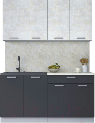 Кухонный гарнитур Интерлиния Мила Лайт 1.6 (бетон лайт/антрацит/опал светлый) - фото