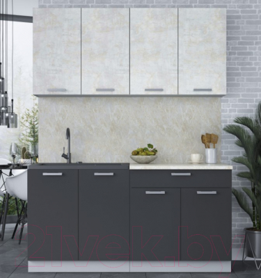 Кухонный гарнитур Интерлиния Мила Лайт 1.6 (бетон лайт/антрацит/опал светлый)