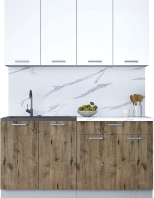 Кухонный гарнитур Интерлиния Мила Лайт 1.6 (белый платинум/дуб веллингтон/белый гранит) - фото