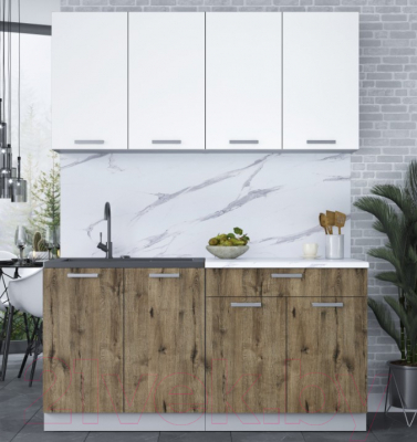 Кухонный гарнитур Интерлиния Мила Лайт 1.6 (белый платинум/дуб веллингтон/белый гранит)