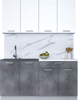 Кухонный гарнитур Интерлиния Мила Лайт 1.6 (белый платинум/бетон портленд/белый гранит) - фото