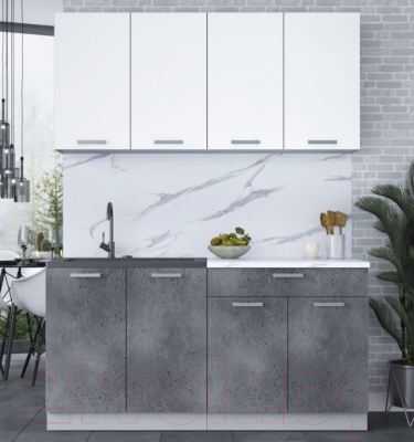 Кухонный гарнитур Интерлиния Мила Лайт 1.6 (белый платинум/бетон портленд/белый гранит)