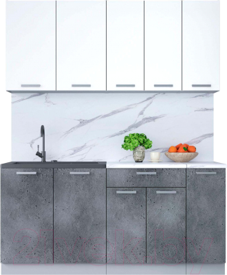 Кухонный гарнитур Интерлиния Мила Лайт 1.7 (белый платинум/бетон портленд/белый гранит) - фото