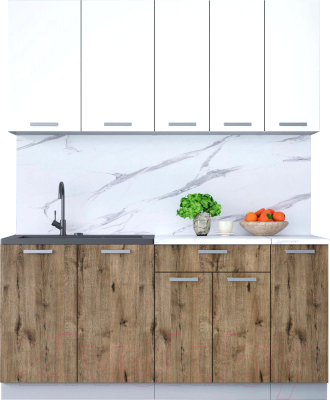 Кухонный гарнитур Интерлиния Мила Лайт 1.7 (белый платинум/дуб веллингтон/белый гранит) - фото