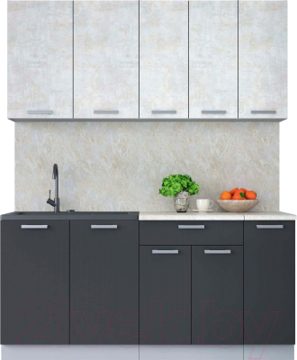 Кухонный гарнитур Интерлиния Мила Лайт 1.7 (бетон лайт/антрацит/опал светлый) - фото