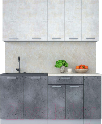 Кухонный гарнитур Интерлиния Мила Лайт 1.7 (бетон лайт/бетон портленд/опал светлый) - фото