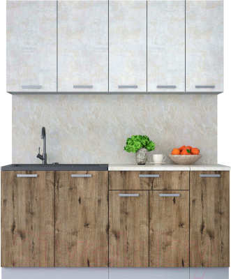 Кухонный гарнитур Интерлиния Мила Лайт 1.7 (бетон лайт/дуб веллингтон/опал светлый) - фото