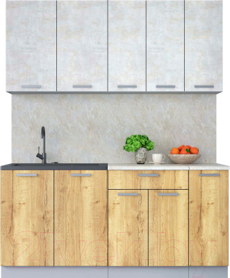 Кухонный гарнитур Интерлиния Мила Лайт 1.7 (бетон лайт/дуб золотой/опал светлый) - фото