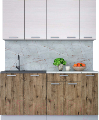 Кухонный гарнитур Интерлиния Мила Лайт 1.7 (вудлайн кремовый/дуб веллингтон/серый каспий) - фото