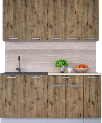 Кухонный гарнитур Интерлиния Мила Лайт 1.7 (дуб веллингтон/дуб веллингтон/травертин серый) - фото