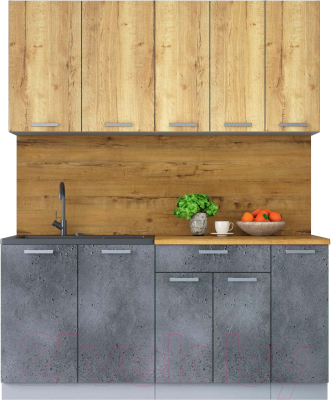 Кухонный гарнитур Интерлиния Мила Лайт 1.7 (дуб золотой/бетон портленд/дуб бунратти) - фото