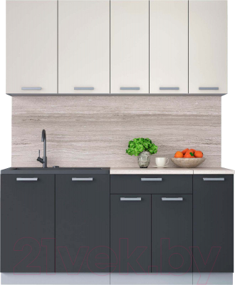 Кухонный гарнитур Интерлиния Мила Лайт 1.7 (персидский жемчуг/дуб веллингтон/серый каспий) - фото