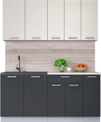 Кухонный гарнитур Интерлиния Мила Лайт 1.7 (персидский жемчуг/антрацит/травертин серый) - фото