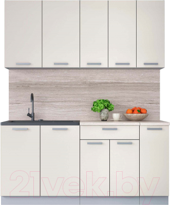 Кухонный гарнитур Интерлиния Мила Лайт 1.7 (персидский жемчуг/персидский жемчуг/травертин серый) - фото