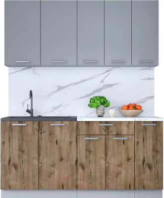 Кухонный гарнитур Интерлиния Мила Лайт 1.7 (серебро/дуб веллингтон/белый гранит) - фото