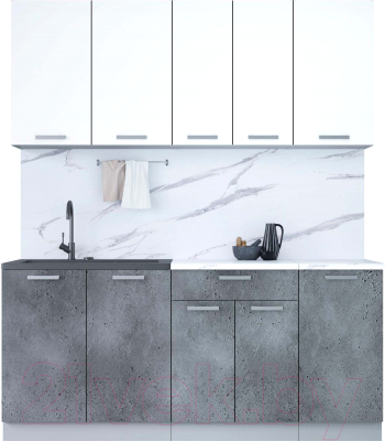 Кухонный гарнитур Интерлиния Мила Лайт 1.8 (белый платинум/бетон портленд/белый гранит) - фото