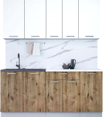 Кухонный гарнитур Интерлиния Мила Лайт 1.8 (белый платинум/дуб веллингтон/белый гранит) - фото