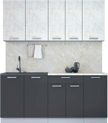 Кухонный гарнитур Интерлиния Мила Лайт 1.8 (бетон лайт/антрацит/опал светлый) - фото