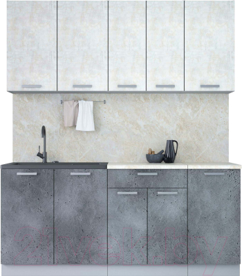 Кухонный гарнитур Интерлиния Мила Лайт 1.8 (бетон лайт/бетон портленд/опал светлый) - фото