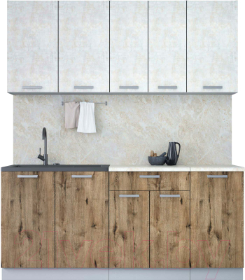 Кухонный гарнитур Интерлиния Мила Лайт 1.8 (бетон лайт/дуб веллингтон/опал светлый) - фото