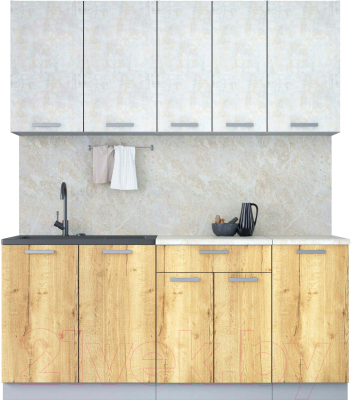 Кухонный гарнитур Интерлиния Мила Лайт 1.8 (бетон лайт/дуб золотой/опал светлый) - фото