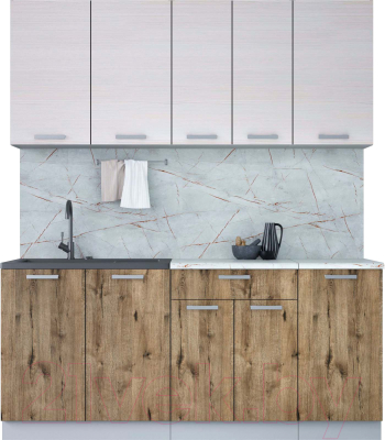 Кухонный гарнитур Интерлиния Мила Лайт 1.8 (вудлайн кремовый/дуб веллингтон/серый каспий) - фото