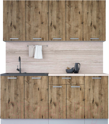 Кухонный гарнитур Интерлиния Мила Лайт 1.8 (дуб веллингтон/дуб веллингтон/травертин серый) - фото