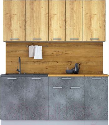 Кухонный гарнитур Интерлиния Мила Лайт 1.8 (дуб золотой/бетон портленд/дуб бунратти) - фото