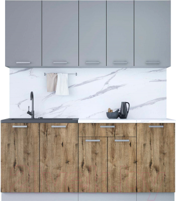 Кухонный гарнитур Интерлиния Мила Лайт 1.8 (серебро/дуб веллингтон/белый гранит) - фото