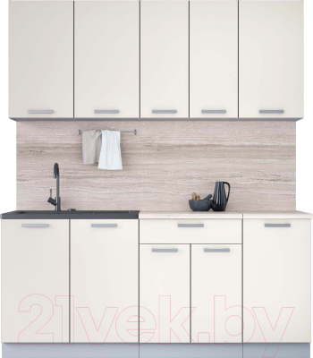 Кухонный гарнитур Интерлиния Мила Лайт 1.8 (персидский жемчуг/персидский жемчуг/травертин серый) - фото