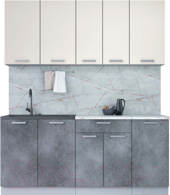 Кухонный гарнитур Интерлиния Мила Лайт 1.8 (персидский жемчуг/бетон портленд/серый каспий) - фото