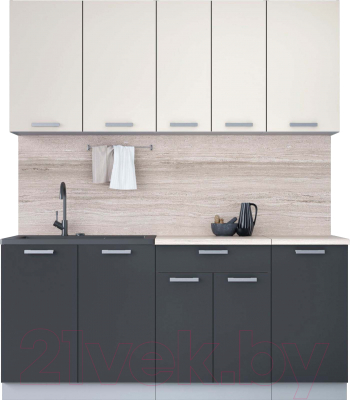 Кухонный гарнитур Интерлиния Мила Лайт 1.8 (персидский жемчуг/антрацит/травертин серый) - фото
