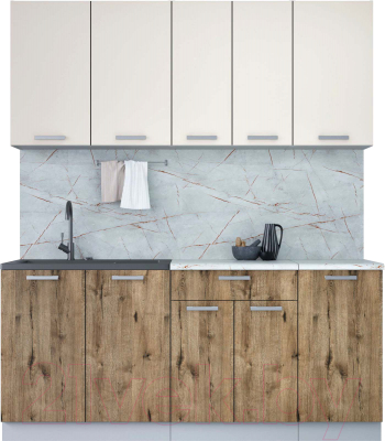 Кухонный гарнитур Интерлиния Мила Лайт 1.8 (персидский жемчуг/дуб веллингтон/серый каспий) - фото