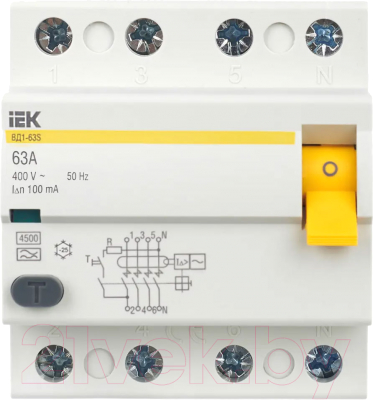 Дифференциальный автомат IEK ВД1-63 4Р 63А 100мА А / MDV11-4-063-100 - фото