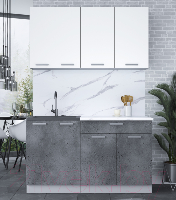 Кухонный гарнитур Интерлиния Мила Лайт 1.4-60 (белый платинум/бетон портленд/белый гранит)