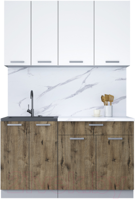 Кухонный гарнитур Интерлиния Мила Лайт 1.4-60 (белый платинум/дуб веллингтон/белый гранит) - фото